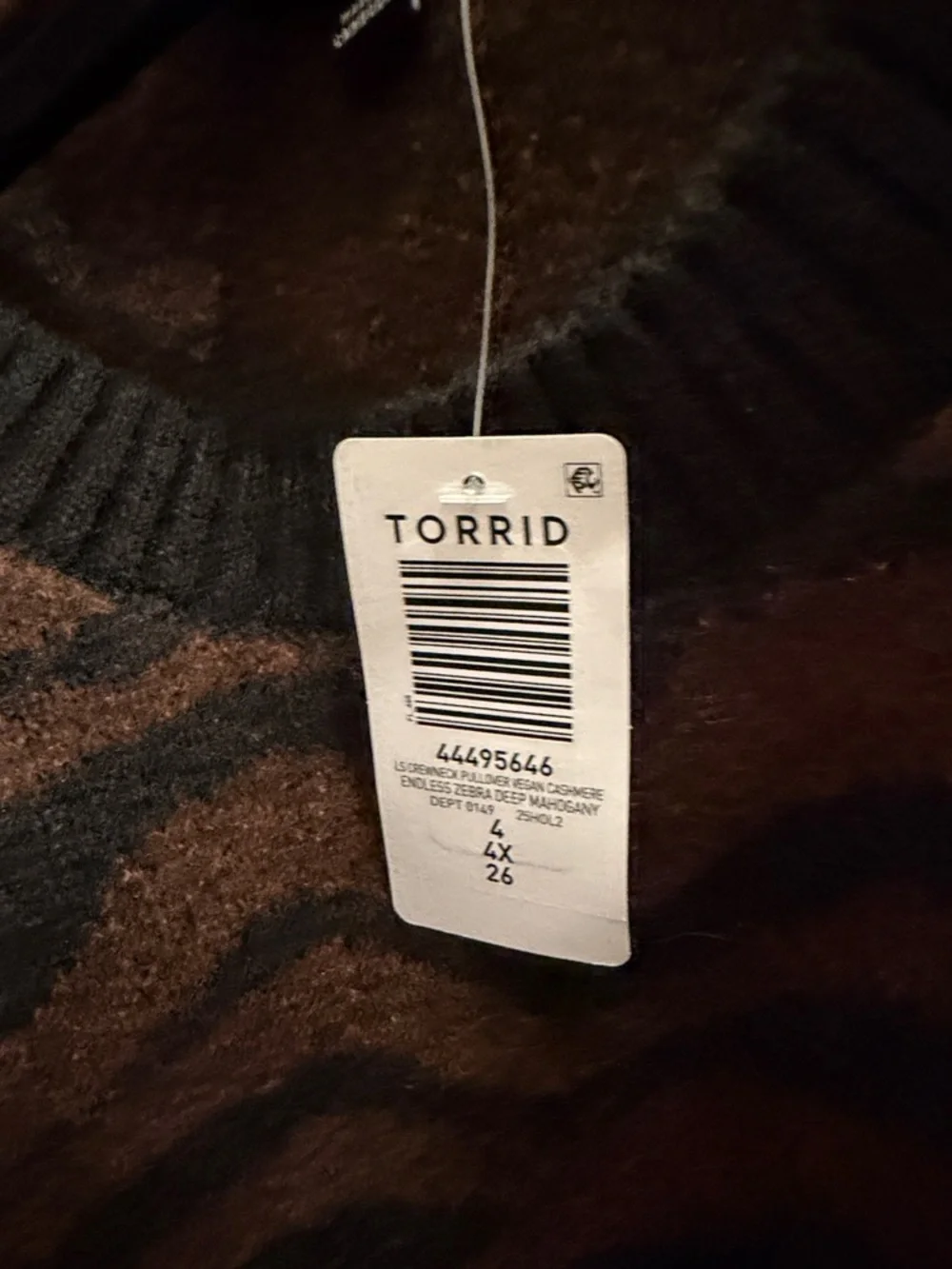 torrid Vegan Cashmere Brown and Black Zebra-Print Crewneck Sweater - Picture 4 of 4